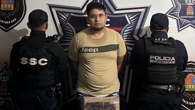 Detienen a taxista de Cancún con derogas y un arma de fuego en Ciudad Natura