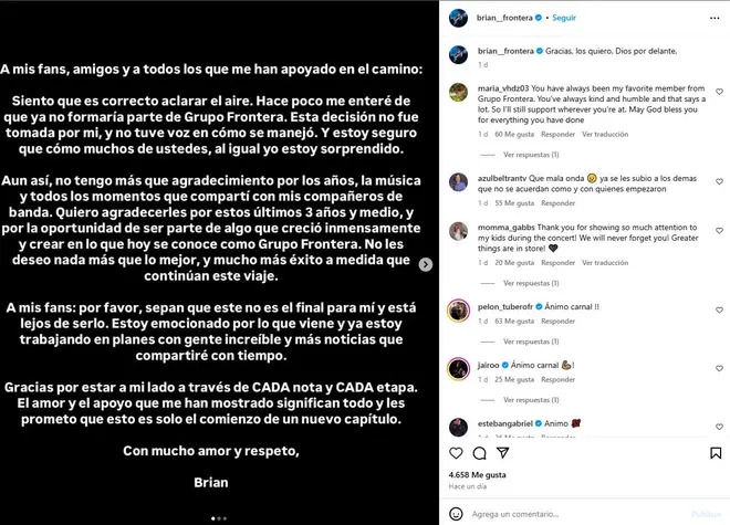 Brian Ortega anuncia su sorpresiva salida de Grupo Frontera