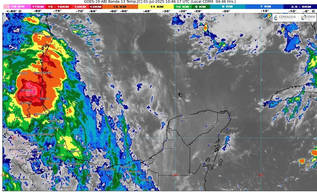 Ambiente caluroso a muy caluroso, con probabilidad de chubascos y lluvias puntuales fuertes en Campeche y Quintana Roo.