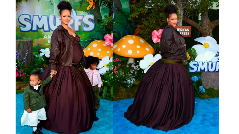 Rihanna deslumbra en estreno de "Los Pitufos" con sus hijos y tercer embarazo