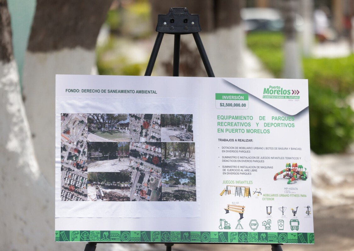 La presidenta municipal anunció el proyecto de Equipamiento de Parques Recreativos y Deportivos en Puerto Morelos, con una inversión de 2.5 millones de pesos.