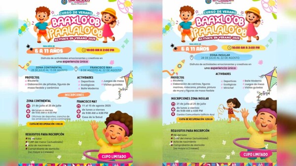 Gobierno de Isla Mujeres invita a las niñas y niños a disfrutar del Curso de Verano “Baaxlo’ob Paalalo’ob”