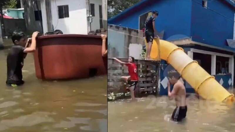 Inundaciones convierten a Tamaulipas en improvisado parque acuático