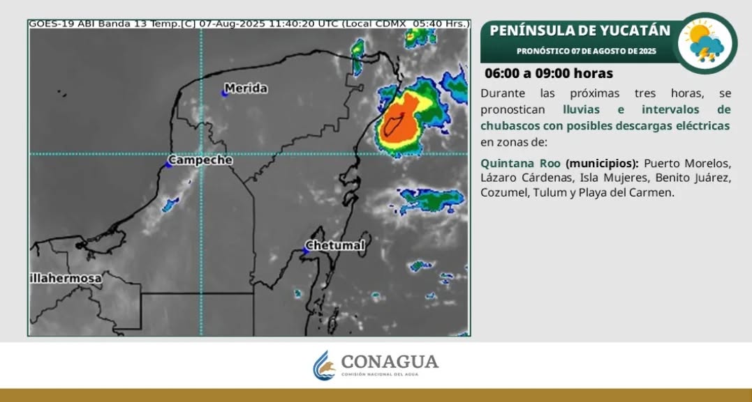 Durante la tarde, continuará el ambiente cálido, siendo caluroso en zonas de Campeche, Yucatán y Quintana Roo.