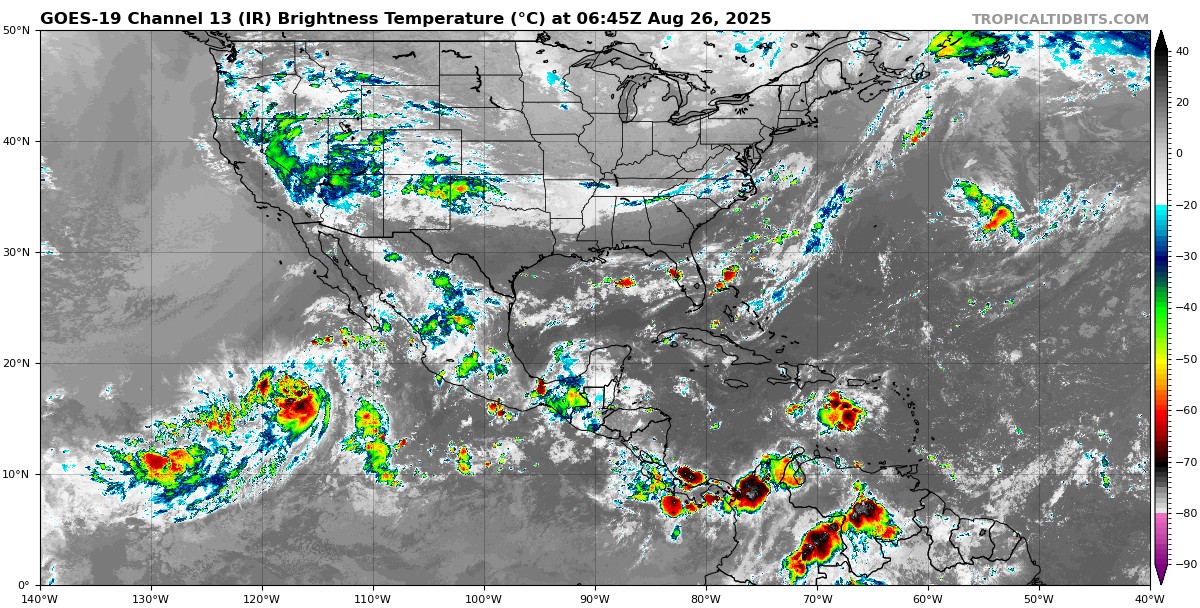 Pronóstico del clima en Quintana Roo para hoy martes 26 de agosto 2025; cielo medio nublado a nublado con lluvias puntuales en Campeche, Yucatán y Quintana Roo.