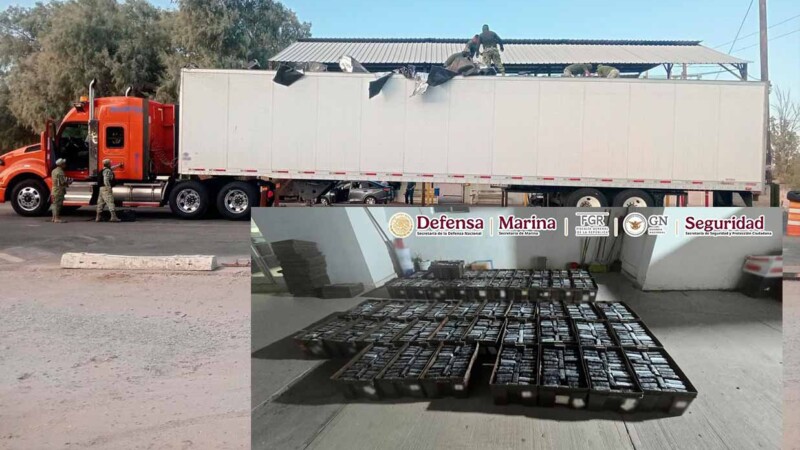 Autoridades incautan en Sonora 1200 paquetes con cocaína ocultos en un traíler