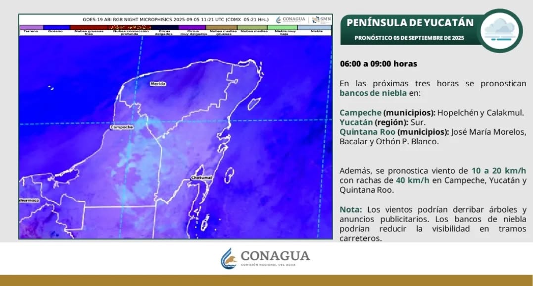 Pronóstico del clima en Quintana Roo para hoy viernes 5 de septiembre 2025; ambiente caluroso a muy caluroso; cielo nublado con chubascos y descargas eléctricas en la región.
