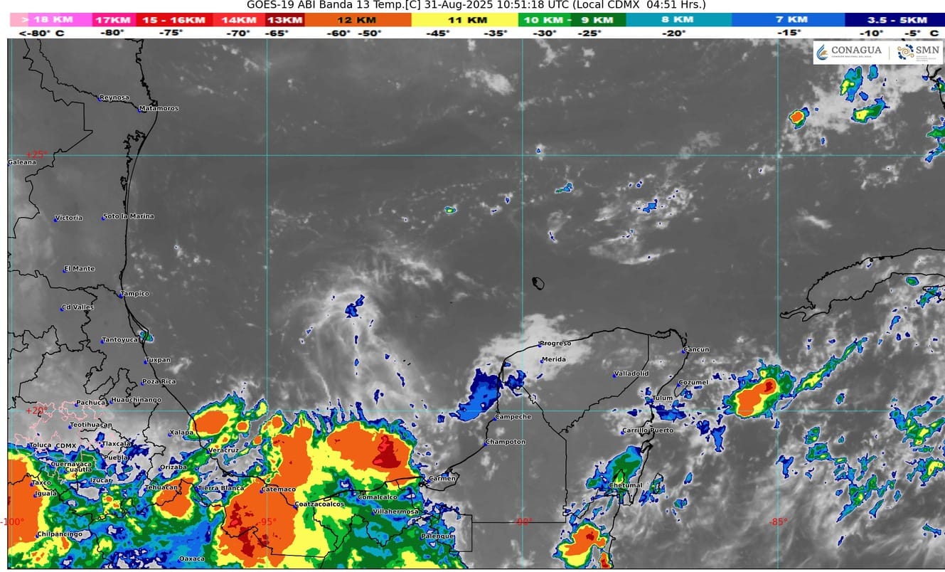 Pronóstico del clima en Quintana Roo para hoy jueves 11 de septiembre 2025; cielo medio nublado a nublado en el transcurso del día, con lluvias puntuales intensas.