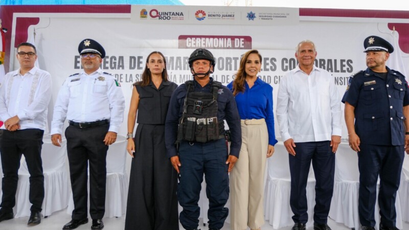 Entregan Mara Lezama y Ana Paty Peralta, 725 cámaras corporales a la Policía de Benito Juárez para reforzar seguridad y transparentar la actuación policial