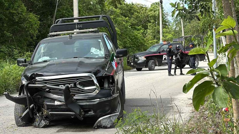Choque de patrulla de la Policía Estatal de Quintana Roo deja tres agentes lesionados
