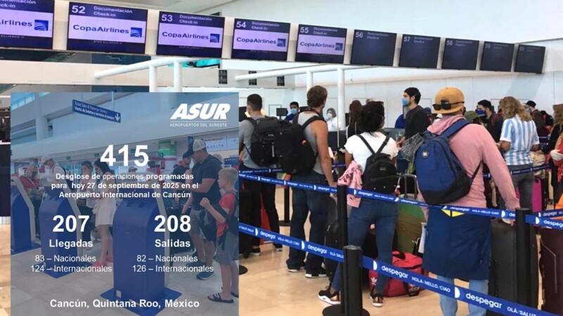 Con noderado repunte, Aeropuerto de Cancún programa hoy 415 vuelos