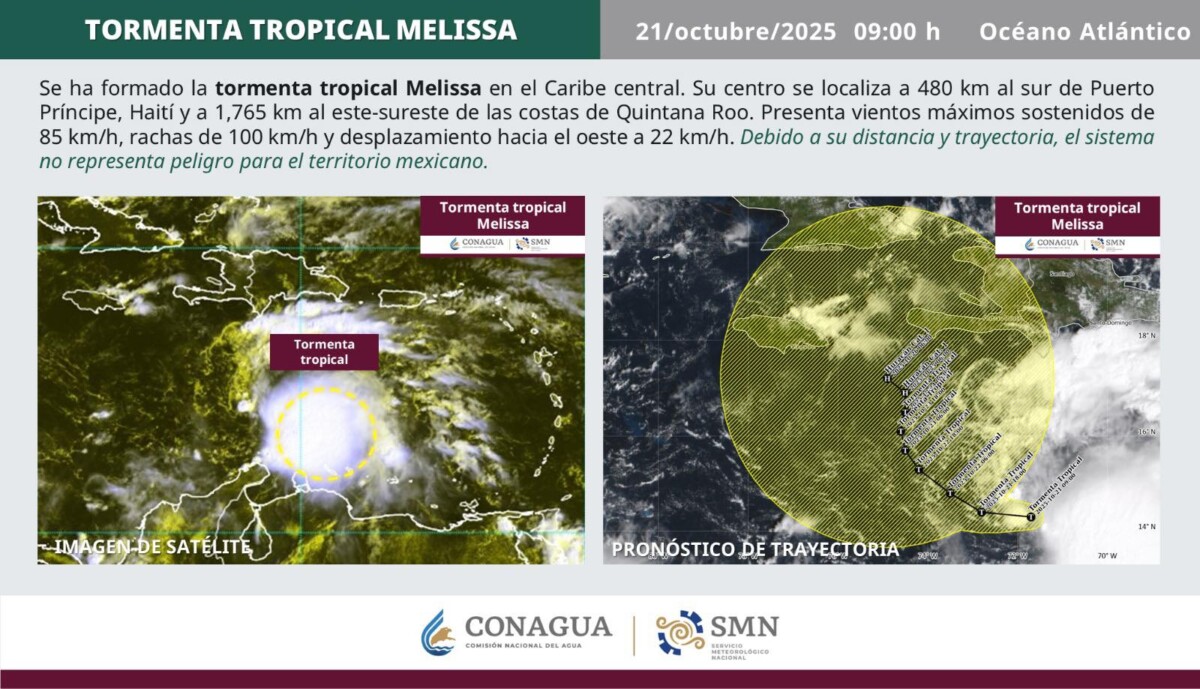 CLIMA: Nace la tormenta tropical ‘Melissa’ en el Caribe; probablemente se convertirá en huracán el fin de semana cerca de Jamaica.