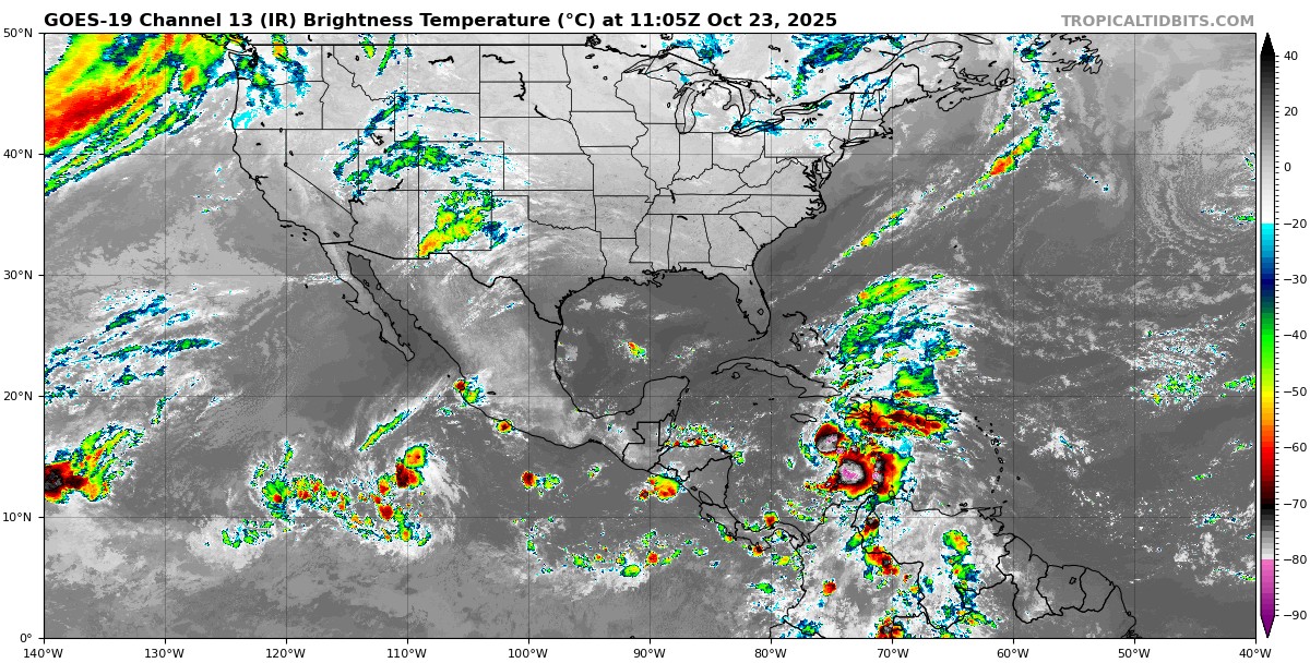 Pronóstico del clima en Quintana Roo para hoy jueves 23 de octubre 2025; cielo parcialmente nublado y ambiente templado.