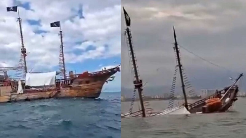 Se hunde en Puerto Vallarta el galeón "Marigalante", réplica de la Santa María