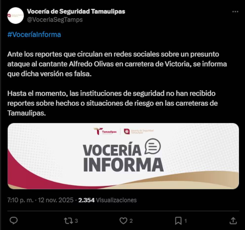 Alfredo Olivas desmiente rumores de ataque armado en Tamaulipas 1