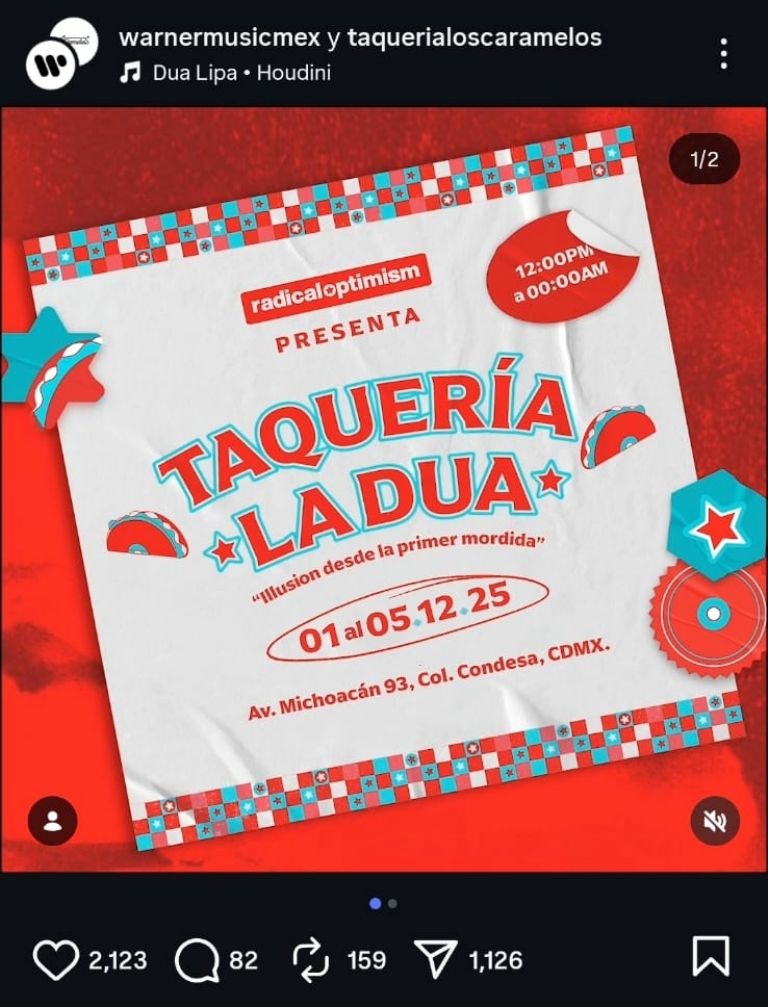 Dua Lipa abrirá taquería temporal en CDMX previo a sus conciertos