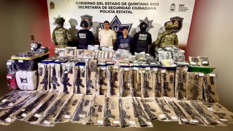 Caen en Cancún dos operadores del CJNG con poderoso arsenal