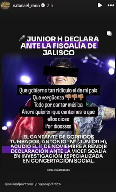 Natanael Cano critica a autoridades tras comparecencia de Junior H