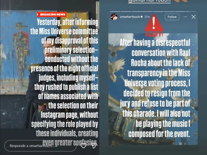 Omar Harfouch renuncia al jurado de Miss Universo 2025