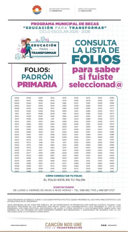 Se publicaron los resultados de los 3 mil 321 alumnos que serán beneficiados con la beca del programa “Educación para Transformar” para el ciclo escolar 2025-2026.