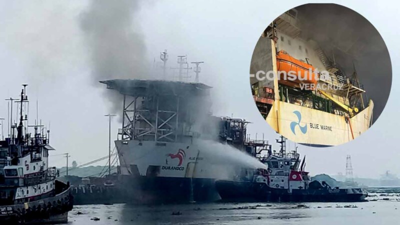 Incendio de buque petrolero paraliza operaciones marítimas en puerto de Veracruz