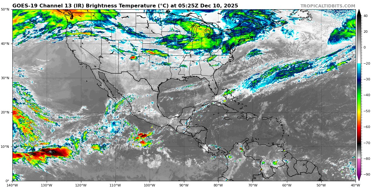 Pronóstico del clima: Cielo medio nublado con lluvias puntuales fuertes en Campeche (este), Yucatán (este) y Quintana Roo.