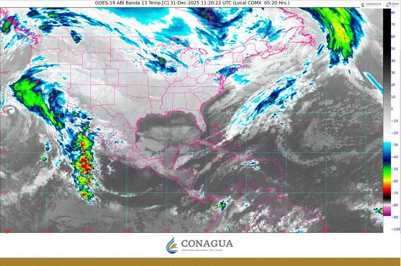 Pronóstico del clima para hoy miércoles 31 de diciembre 2025 en Quintana Roo; se prevé cielo medio nublado con chubascos en Campeche y Quintana Roo, así como lluvias aisladas en Yucatán.