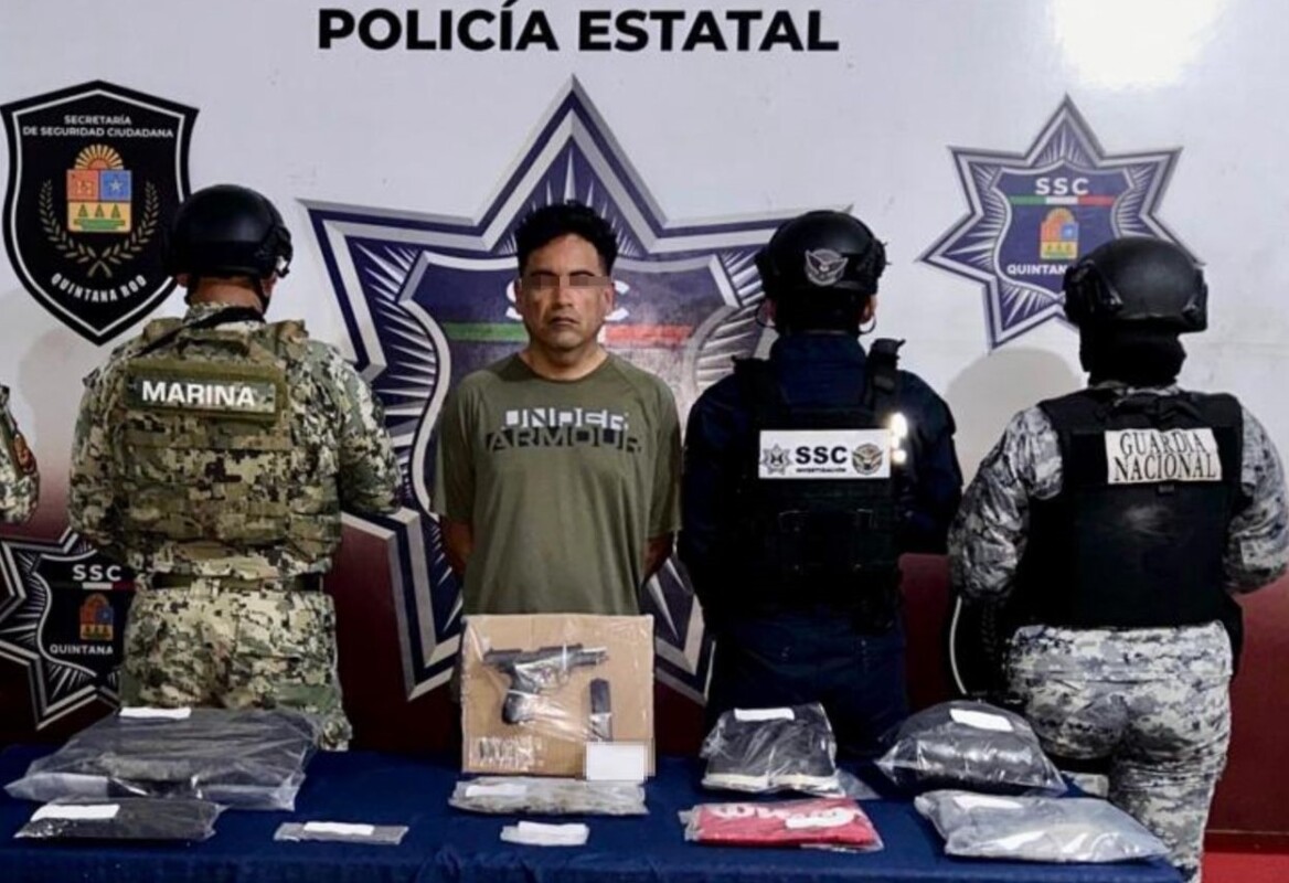 Capturan a presunto sicario vinculado al homicidio de ‘Molly’ en la Supermanzana 211 de Cancún; Wilbert “N” tenía en su poder un arma .9 mm y drogas.