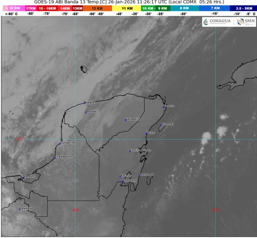 Pronóstico del clima: Cielo medio nublado con probabilidad de lluvias puntuales fuertes en Campeche Yucatán y Quintana Roo.