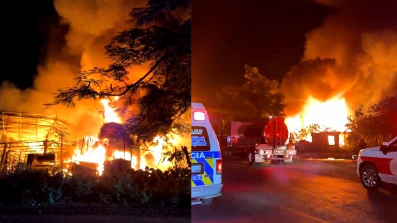 Intenso incendio consume predio habilitado como bazar en la SM 247 de Cancún