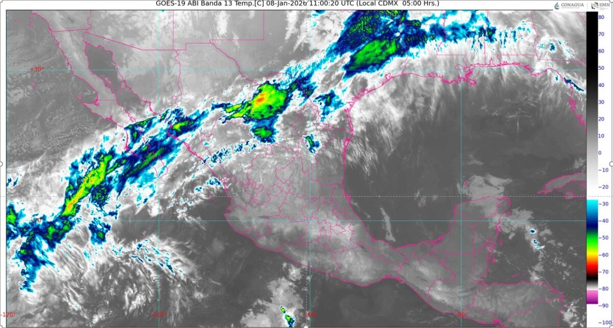 Pronóstico del clima para hoy jueves 8 de enero 2026 en Quintana Roo; cielo medio nublado a nublado con probabilidad de chubascos en el estado.