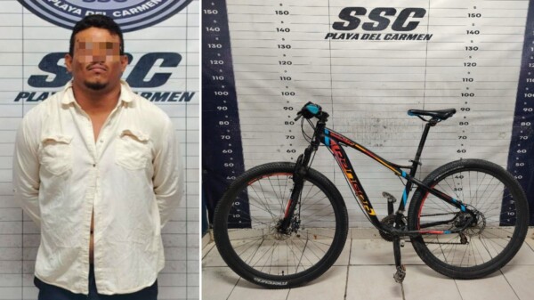 Sorprenden a sujeto robando una bicicleta en plaza comercial de Playa del Carmen