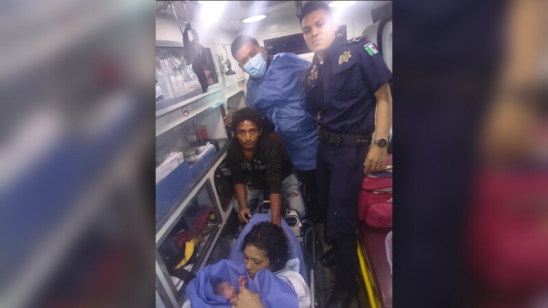 Paramédicos reciben a la cigüeña en una ambulancia de la SSP de Yucatán