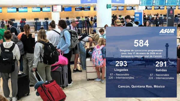 Aeropuerto de Cancún conserva el ritmo de operaciones y suma 584 vuelos este sábado