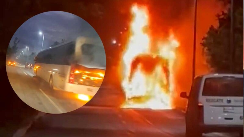 Se incendia autobús de personal en la carretera Punta Sam–Cancún