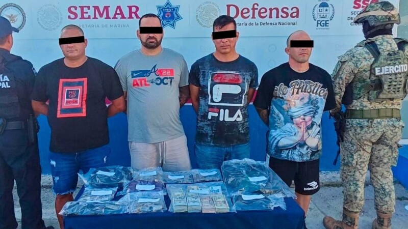 Detienen en Cancún a cuatro sujetos con droga y más de 75 mil dólares en efectivo