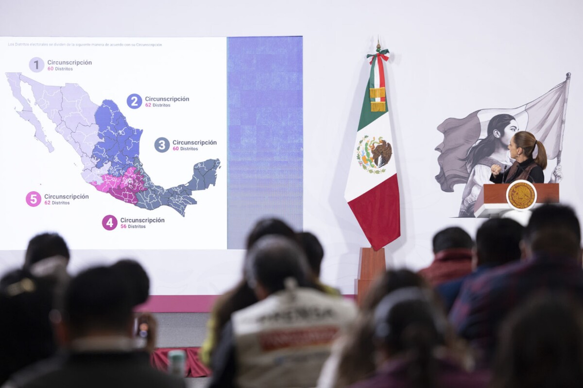 La Presidenta Claudia Sheinbaum Pardo, el explicar la conformación de los cinco Distritos Electorales en el país y que al emitir el voto de dónde salen los ya muy mencionados 200 diputados plurinominales, que ahora deberán ser electos a diferencia de cuando eran ya definidos en su cúpula partidista mediante una lista.