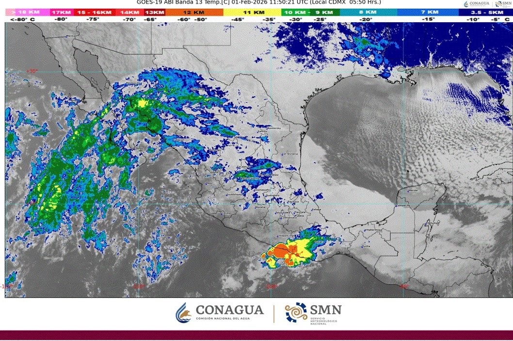 Cielo medio nublado durante el día con probabilidad de lluvias aisladas en Campeche, Yucatán y Quintana Roo. Por la mañana, ambiente frío a fresco con bancos de niebla y durante la tarde ambiente templad
