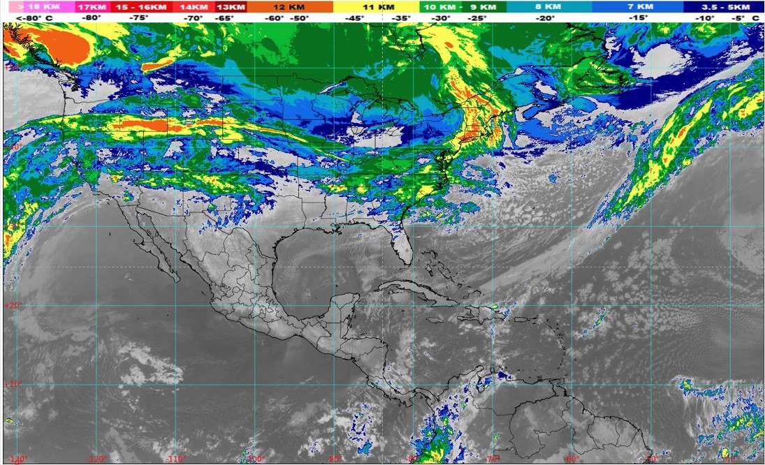 Pronóstico del clima: Cielo medio nublado durante el día y sin lluvia en la Península de Yucatán. Por la mañana, ambiente fresco y ambiente cálido durante la tarde.