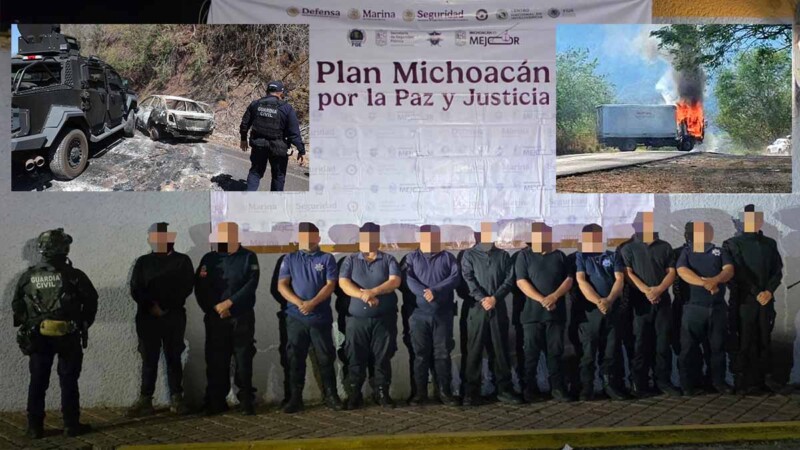 Arrestan a director y 11 policías municipales en Michoacán vinculados a bloqueos