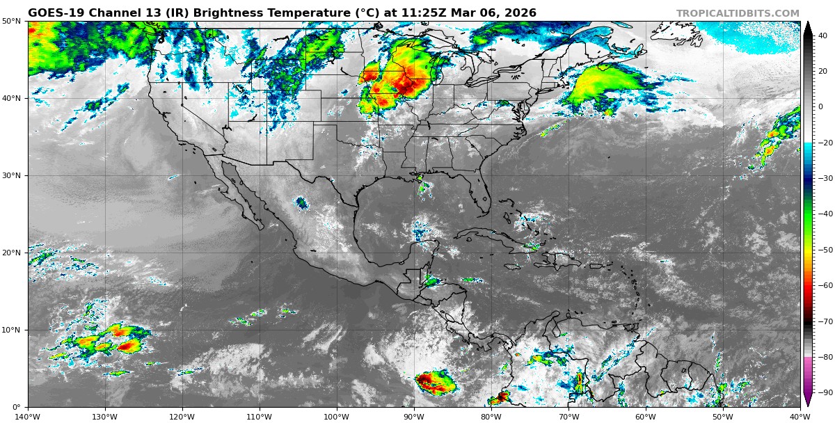 Pronóstico del clima para hoy: Cielo medio nublado a nublado en el transcurso del día, con lluvias puntuales fuertes y posibles descargas eléctricas en Campeche y Quintana Roo.