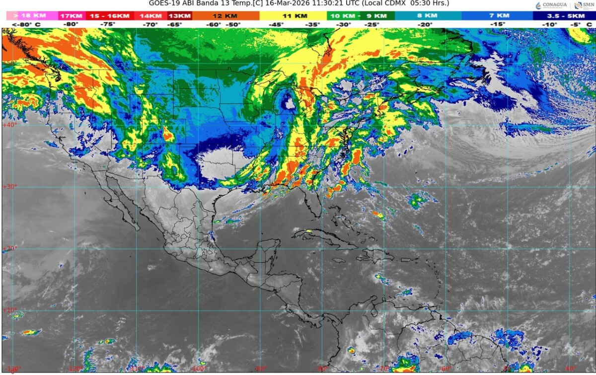 Cielo medio nublado a nublado en el transcurso del día, con lluvias puntuales fuertes en Campeche, Yucatán y Quintana Roo, mismas que podrían generar encharcamientos e inundaciones. Po