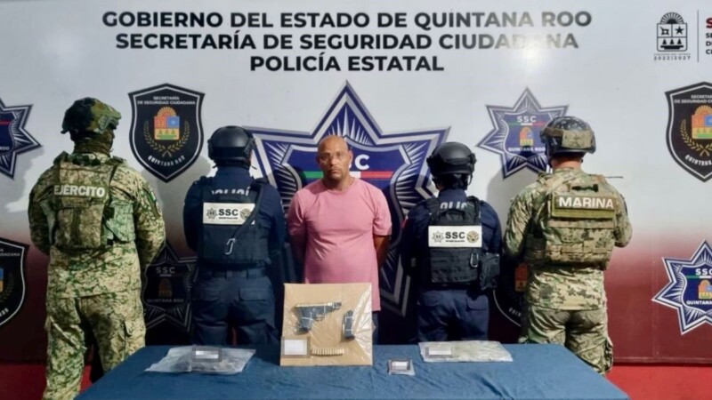 Detienen a sujeto con droga y arma de grueso calibre en Villas Otoch Paraíso en Cancún