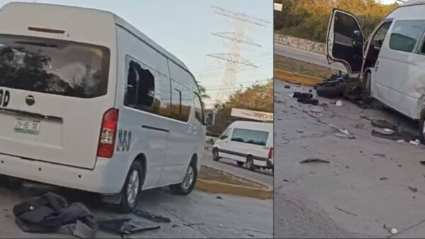 Fuerte accidente entre una van turística y una motocicleta en la carretera de Playa del Carmen