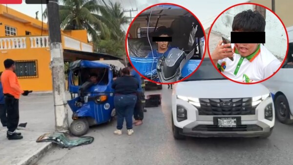 Se impacta mototaxi contra un poste en la Región 228 de Cancún; hay dos lesionados