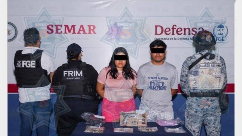 Detienen a una pareja con presuntas drogas y un arma en la Supermanzana 244 de Cancún