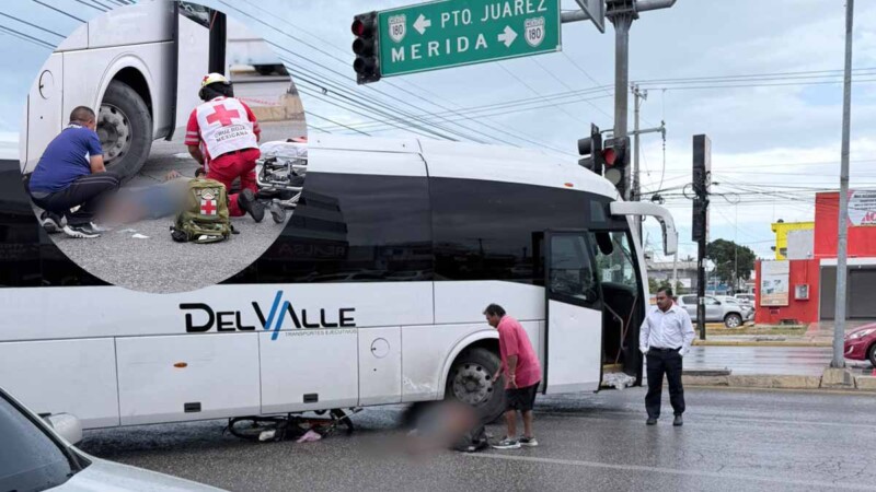 Autobús de transporte Del Valle embiste y arrastra a ciclista en Cancún