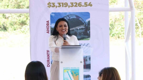 Entregan Mara lezama y Blanca Merari domo deportivo en Colegio de Bachilleres de Puerto Morelos