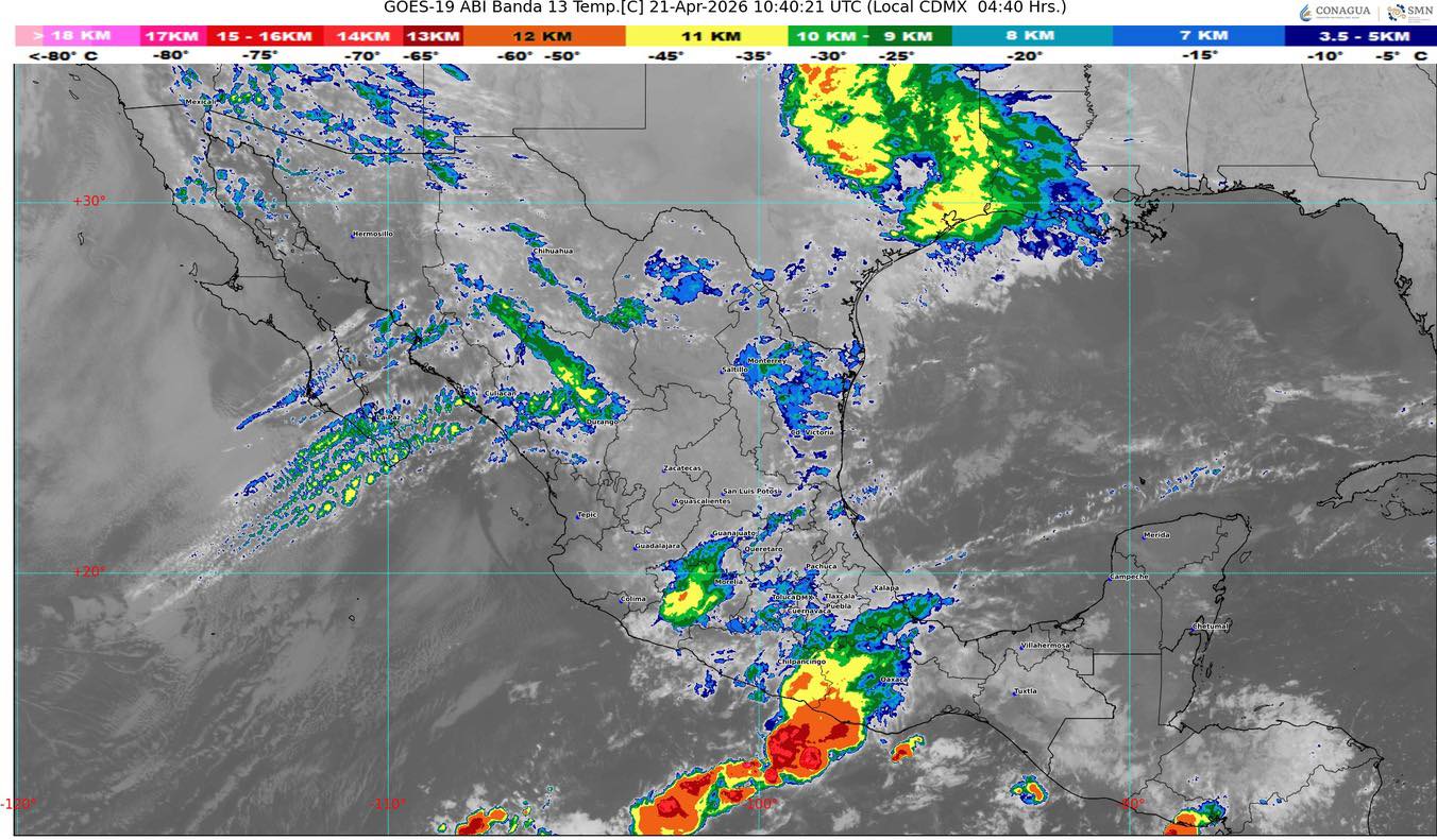 Cielo medio nublado a nublado en el transcurso del día con lluvias e intervalos de chubascos en Campeche, Yucatán y Quintana Roo.