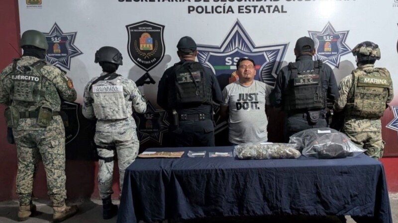 Detienen a sujeto con casi 200 dosis de enervantes y cartuchos de grueso calibre en la Supermanzana 96